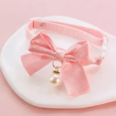 Bowknot Decor Pet Collar, Cute Faux Pearl Pet Collar, Pet Neck Accessories For Small Medium Dogs & Cats