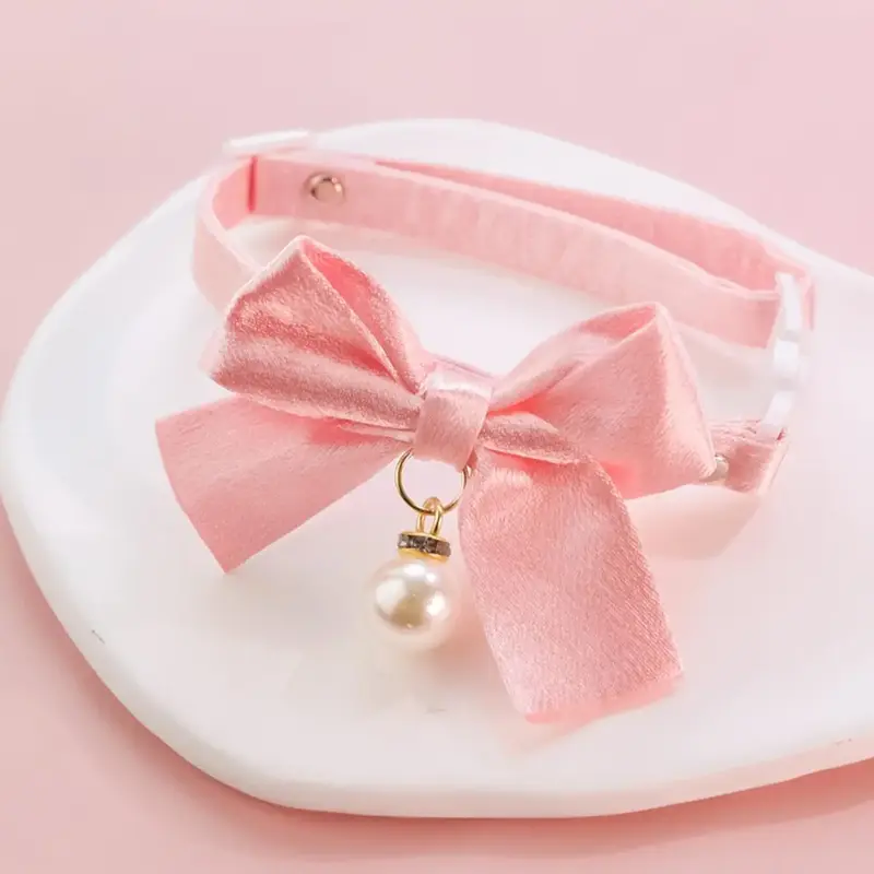 Bowknot Decor Pet Collar, Cute Faux Pearl Pet Collar, Pet Neck Accessories For Small Medium Dogs & Cats