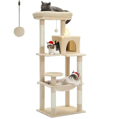 56.3'' Tall Cat Tree for Indoor Cats, Multi-Level Cat Tower with Super Large Hammock (20''X16''), Sisal Covered Scratching Po...