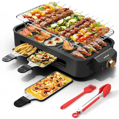 Indoor Smokeless Electric Korean BBQ Grill,Non-Stick Cooking Removable Plate,5 adjustabletemperatures,Dishwashr Safe,1500w,Ki...