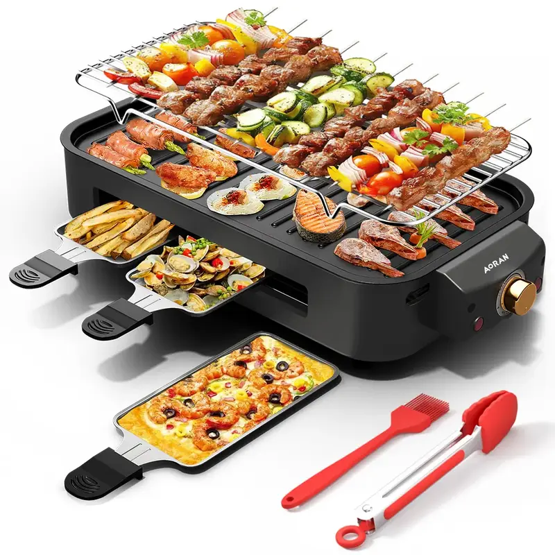 Indoor Smokeless Electric Korean BBQ Grill,Non-Stick Cooking Removable Plate,5 adjustabletemperatures,Dishwashr Safe,1500w,Ki...
