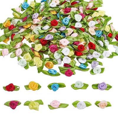 200Pcs 10 Colors Polyester Rose Ornaments