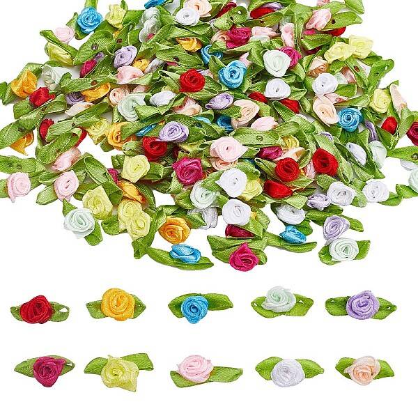 200Pcs 10 Colors Polyester Rose Ornaments