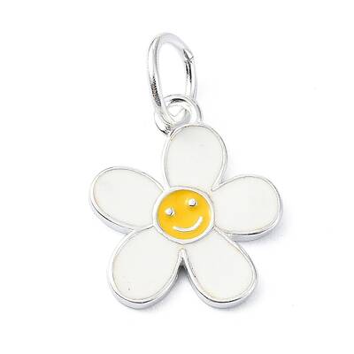 925 Sterling Silver Enamel Smiling Face Flower Charms