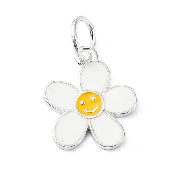 925 Sterling Silver Enamel Smiling Face Flower Charms