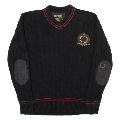 CAMP DAVID Mens Jumper Black V-Neck Cable Knit M
