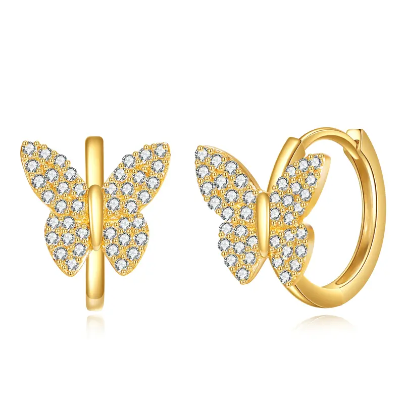 14K Gold Cubic Zirconia Butterfly Hoop Earrings