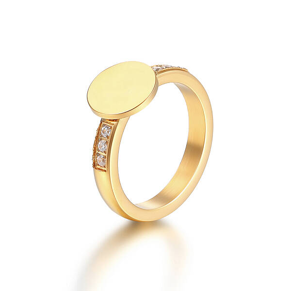 Elegant Stainless Steel Round Rhinestone Ring Suitable for Daily Wear for Women