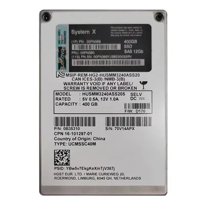 00FN393 IBM 400GB Multi-Level Cell SAS 12Gb/s 2.5-Inch Solid State Drive