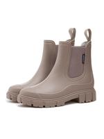Women's Fashionable Waterproof Non-slip Khaki Gray Rain Boots,  Chunky Boots, Ankle Boot, Casual Comfortable Slip-on Rain Boo...