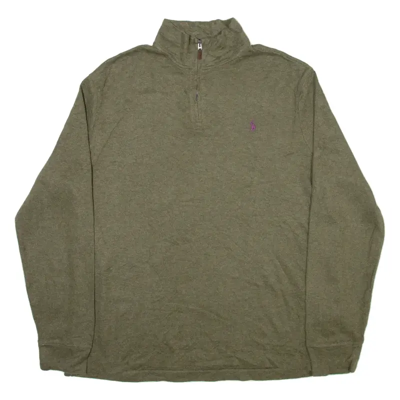 POLO RALPH LAUREN Estate Rib Mens Jumper Green 1/4 Zip Tight Knit L