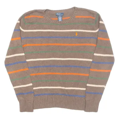 POLO RALPH LAUREN Boys Patterned Jumper Brown Striped Tight Knit Wool XL