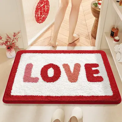 Heart Pattern Door Rug Mat, 1 Count Non-slip Floor Mat, Plush Bathroom Mat, Decorative Mat for Home Living Room Bedroom