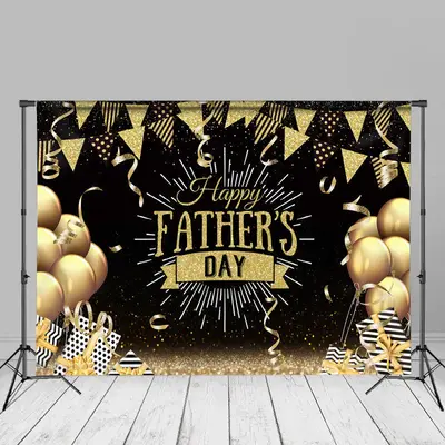 Gold Flags Balloons Gifts Happy Fathers Day Backdrop - Aperturee