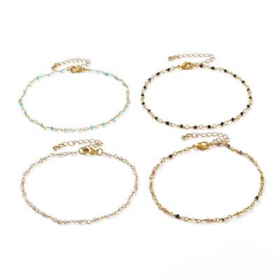 Faceted Round Natural Gemstone Beaded Anklets