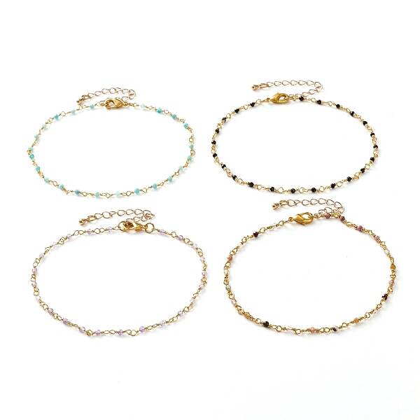 Faceted Round Natural Gemstone Beaded Anklets