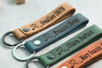 SLIM DOCTOR Personalized Keychain, Doctor Keyring, Medical Clinic Key tag, Name Tag, Cute Leather Keychain, Clinic Staff Keyc...
