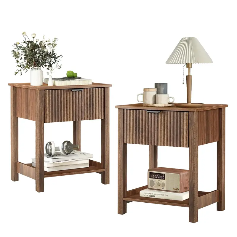 Giratree 2 Pcs Nightstand, Side Table with Drawer Modern End Table with Storage Accent Bedside Farmhouse Tables Accent Table ...