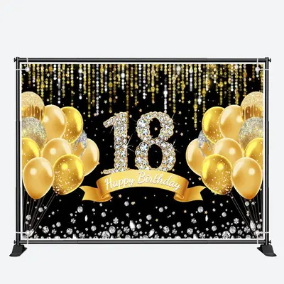 Gold Balloons Diamond Black 18Th Birthday Backdrop - Aperturee