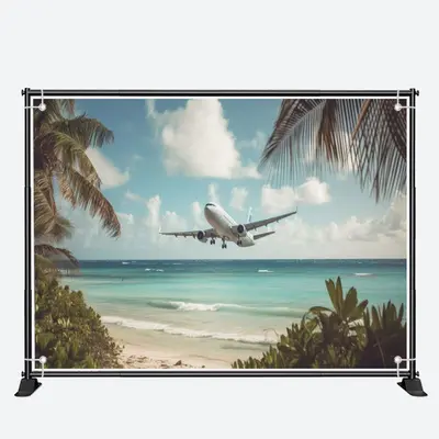 Blue Seaside Plants Airplane Photo Summer Backdrop - Aperturee
