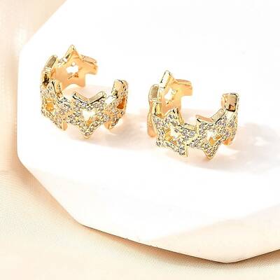 Brass Micro Pave Clear Cubic Zirconia Cuff Earrings