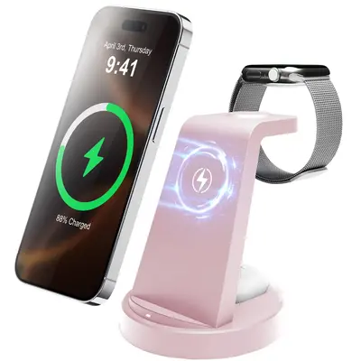 TechLover 3-in-1 Magnetic Wireless Charging Stand for Apple Ecosystem iPhone 15/14/13/12 Apple Watch Series 9-1 AirPods Pro L...
