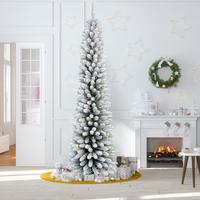 Best 7FT Pre-Lighted Snow Flocked Faux Hinged Ultra-Thin Pencil Christmas Tree with Warm White Light, Full Branch Tips, Perfe...