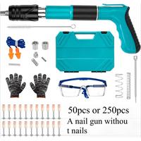 Concrete Nail Gun Kit with 50pcs Nails, 5 Speed Adjustable Manual Steel Nail Gun for Red Brick Walls, Tool Box Heavy Duty Har...