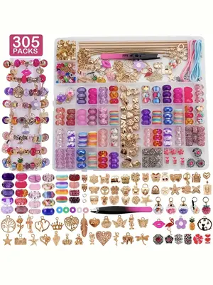 DIY Crafts Jewelry Making Kit, Cute Colorful Beads & Charms & Accessories with Storage Box, Fashion Accessories for Bracelet ...