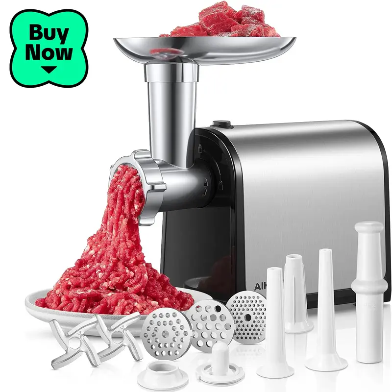 Electric Meat Grinder, Sausage Stuffer with 3 Sausage Tubes, 2 Blades 3 Plates 2000W Max, Meat Grinder Heavy Duty for Home Ki...