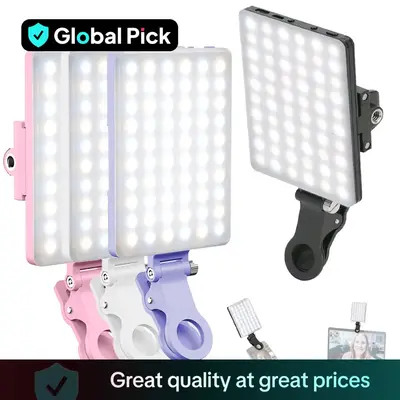 Clip-on Selfie Light, 60 LED Cell Phone Fill Light, CRI 95+ 3 Light Modes Dimmable, 10-level Brightness Adjustment, Rechargea...