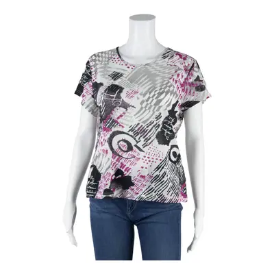 ENERGY Y2K Stretch Punk Print Top Pink Crazy Pattern Short Sleeve Womens L