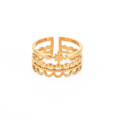 Ion Plating(IP) 304 Stainless Steel Star Open Cuff Ring for Women