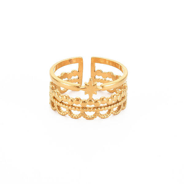 Ion Plating(IP) 304 Stainless Steel Star Open Cuff Ring for Women