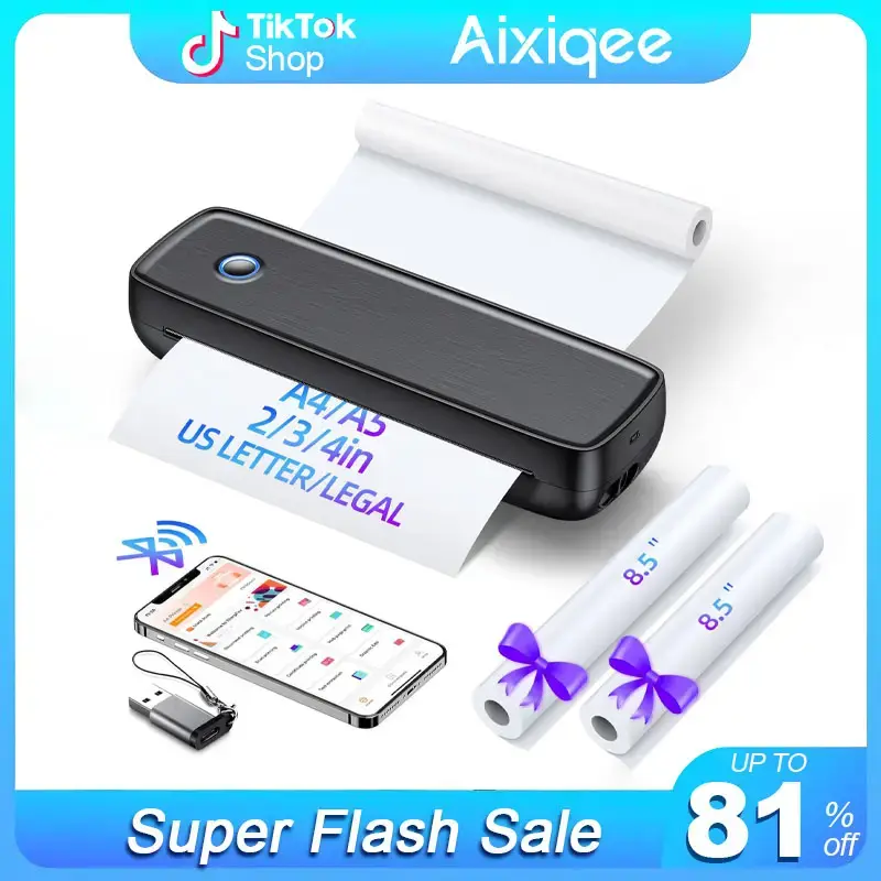 Aixiqee Portable Printer Wireless for Travel，Bluetooth Thermal Printer Support 8.5 X 11in US Letter &Legal, A4&A5 Thermal P...