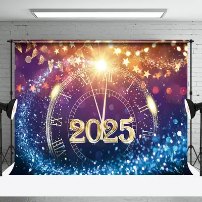 Bokeh Glitter Clock 2025 New Year Party Backdrop - Aperturee
