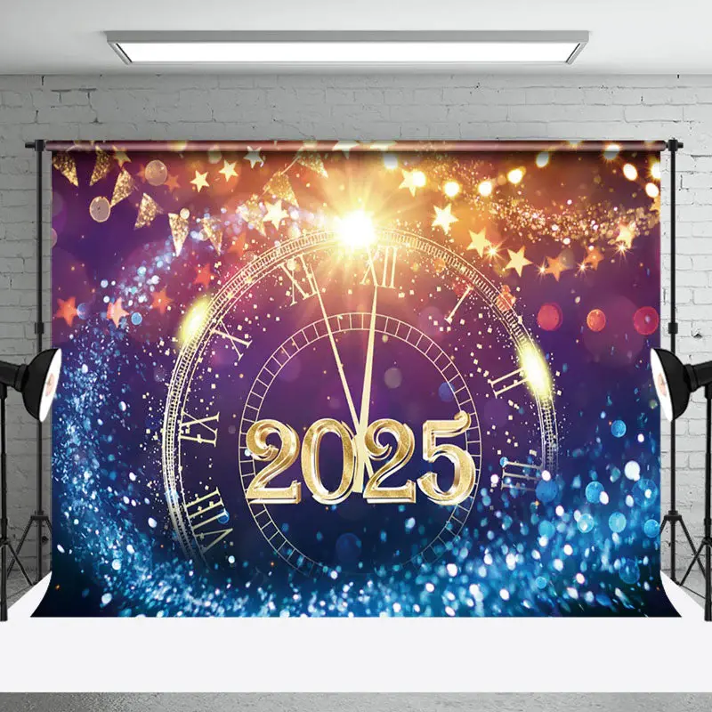 Bokeh Glitter Clock 2025 New Year Party Backdrop - Aperturee