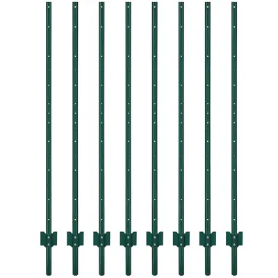 Garvee 6 ft Metal Fence Posts U-Channel Design Heavy Duty 14-Gauge Steel Green Powder-Coated Adjustable Tabs Garden Yard Farm