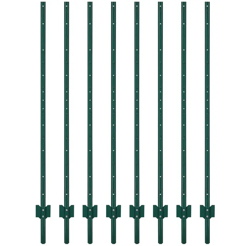 Garvee 6 ft Metal Fence Posts U-Channel Design Heavy Duty 14-Gauge Steel Green Powder-Coated Adjustable Tabs Garden Yard Farm