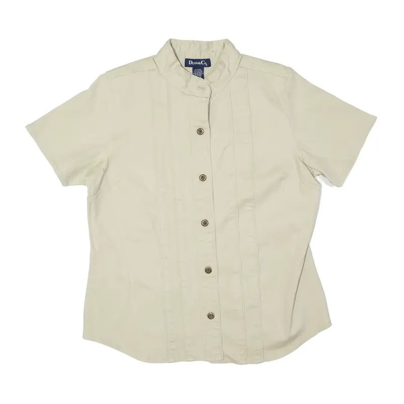 DENIM & CO Plain Shirt Beige Short Sleeve Womens M