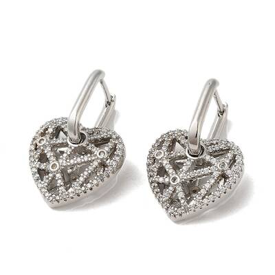 Hollow Heart Rack Plating Brass Micro Pave Cubic Zirconia Dangle Hoop Earrings