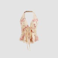 Cider [2 colors, size 0-10] Halter Neckline Floral Knotted Tank Top