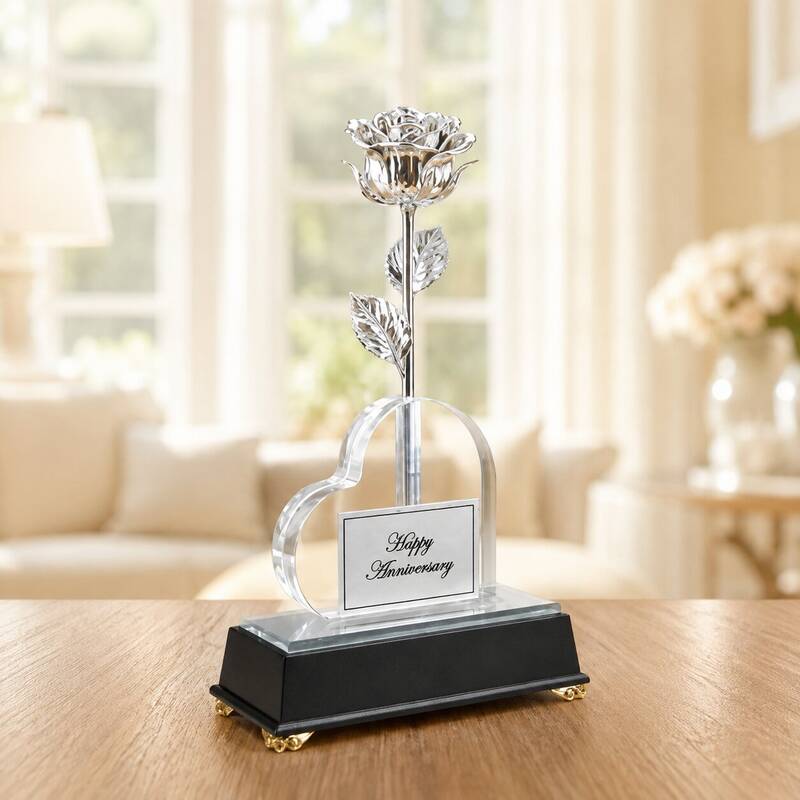 Illuminated 8 Platinum Rose in Personalized Heart Vase