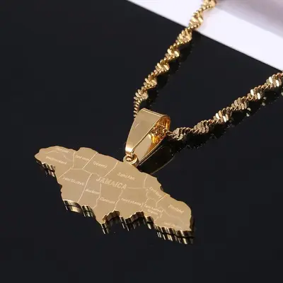 Jamaica Flag Map Pendant Necklaces Stainless Steel Jamaican Jewelry Fashion Gift