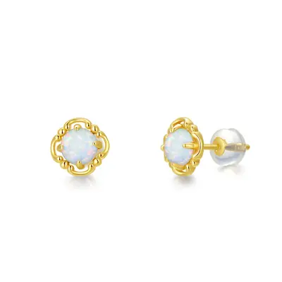 14K Gold Opal Stud Earrings