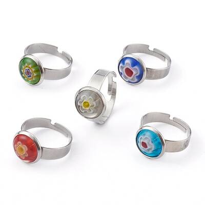 Adjustable Handmade Millefiori Glass Finger Rings