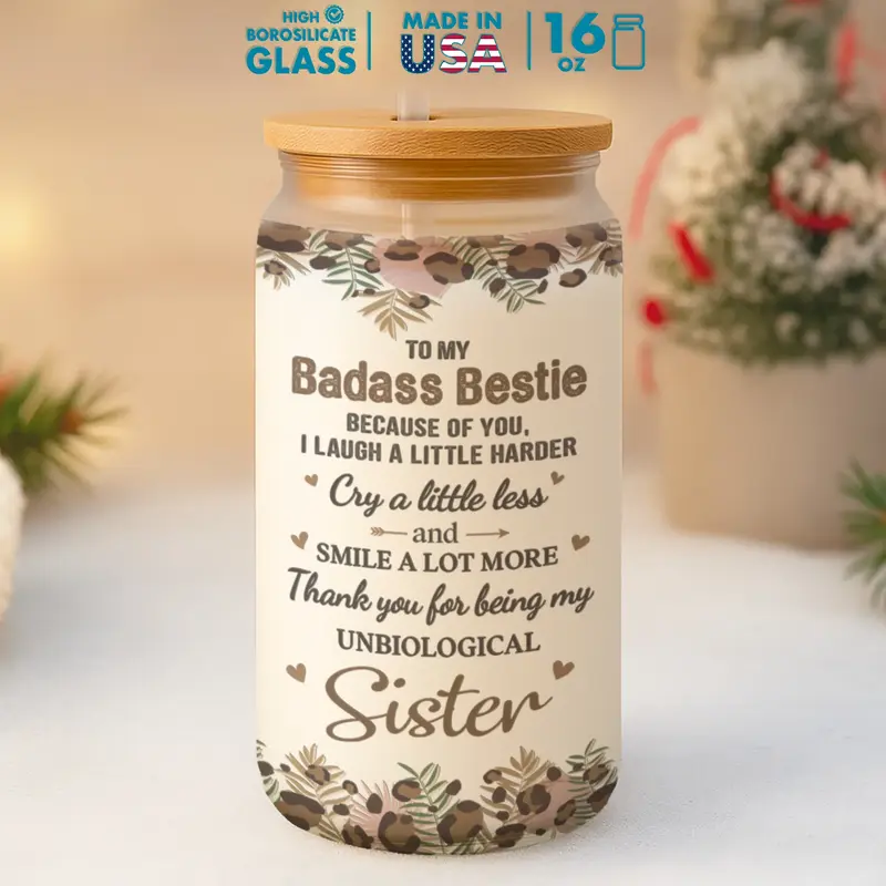 Gift - To My Bestie 16 Oz Iced Coffee Glass Cup With Lids & Straw, Funny Birthday Gifts for BFF, Soul Sister, Work Bestie, Bo...