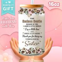 Gift - To My Bestie 16 Oz Iced Coffee Glass Cup With Lids & Straw, Funny Birthday Gifts for BFF, Soul Sister, Work Bestie, Bo...
