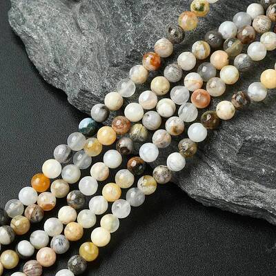 Natural Bamboo Leaf Agate Round Beads Strands
