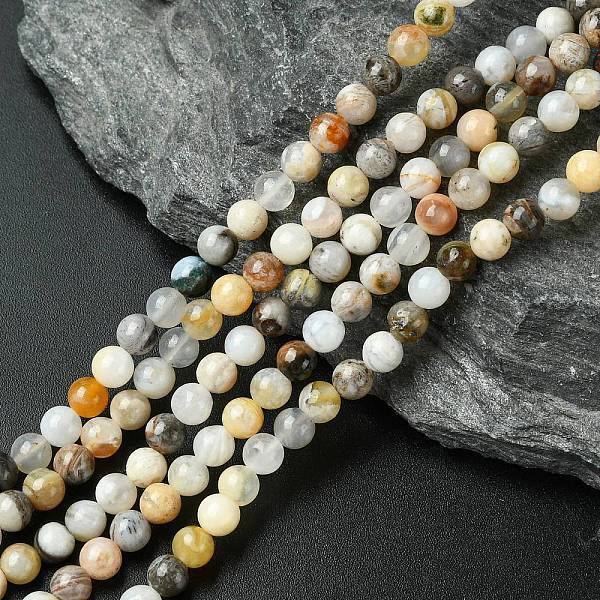 Natural Bamboo Leaf Agate Round Beads Strands